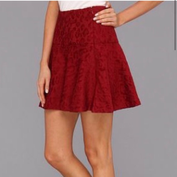 Free People Red Chenille Cheetah Skirt, Size (8) - Picture 3 of 7